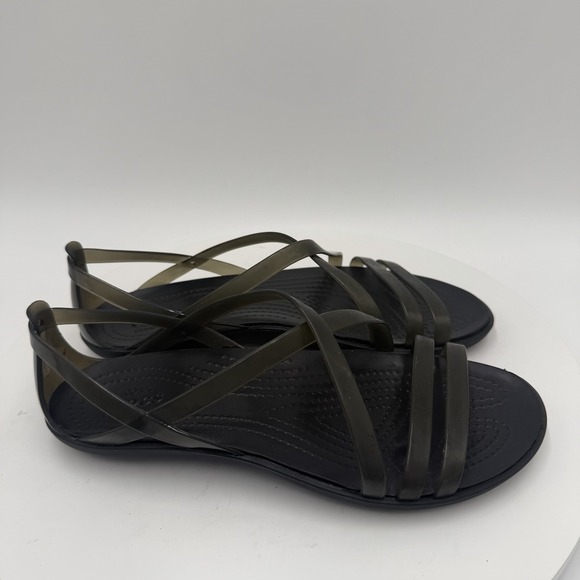 Crocs Isabella Flats Jelly Sandals Black Womans 6 Strappy Beach Vacation - Picture 2 of 8